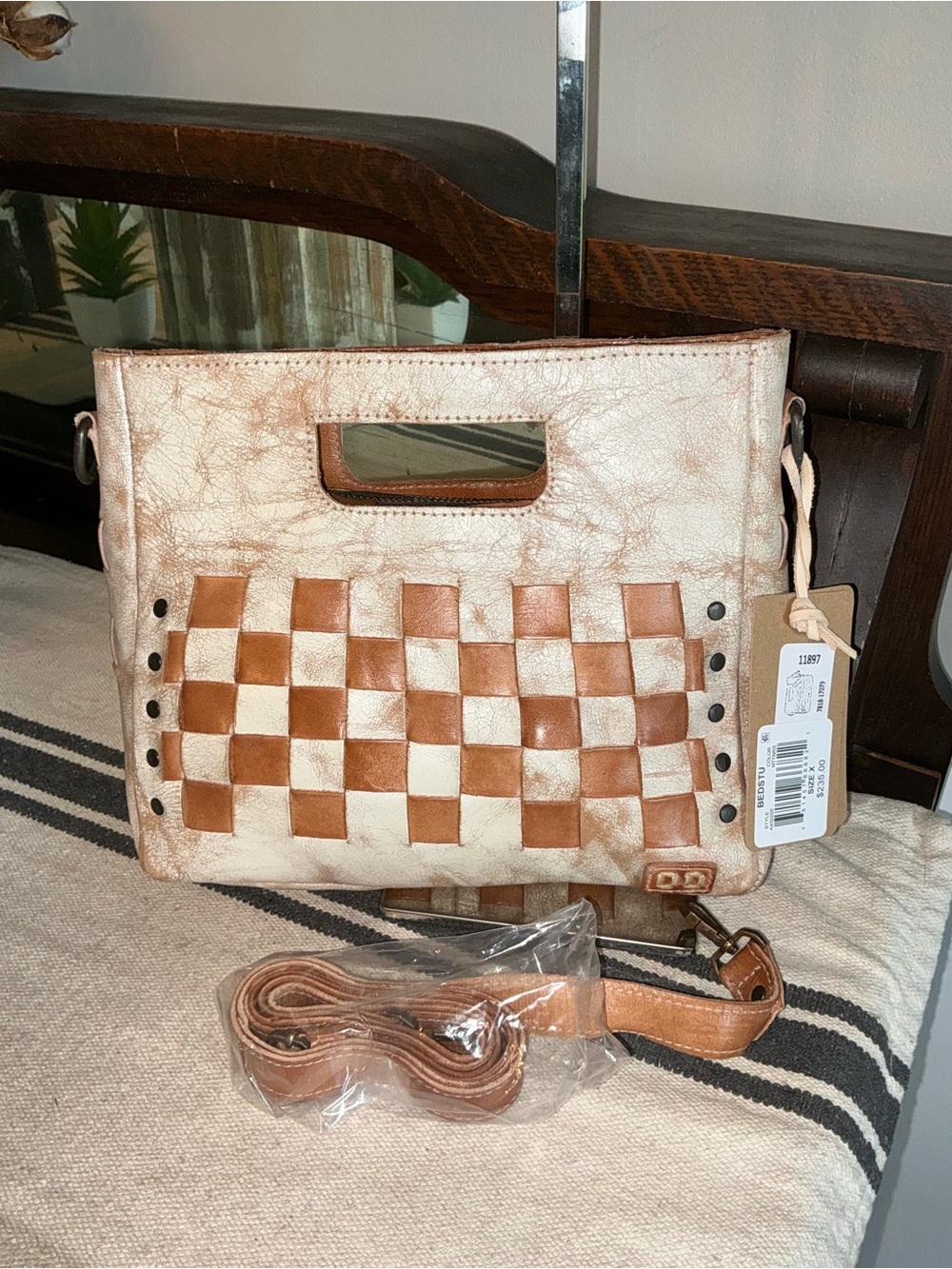 NWT Bed Stu Leather Keiki Crossbody Bag Handbag Nectar Lux Tan Rustic MSRP $235